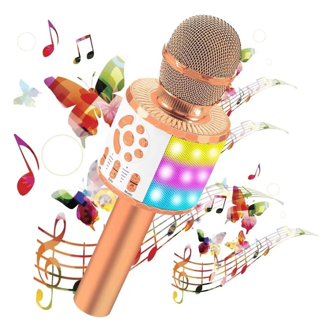 Microfono Karaoke Bluetooth Wireless per Bambini - Hayruoy 5 in 1 con Cambia Voce e Luci LED Colorate - Regalo Bambina 3-10 anni - Compatibile con Android/iOS