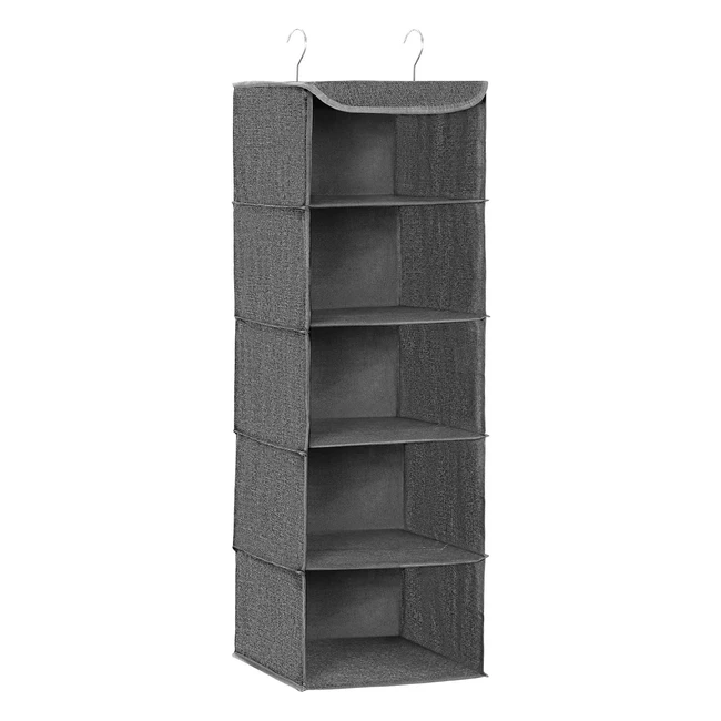 Songmics Hanging Wardrobe Storage Organizer - Space-Saving, Foldable, Sturdy, and Durable with Metal Hooks and Bamboo Inserts - Grey RYCH06G