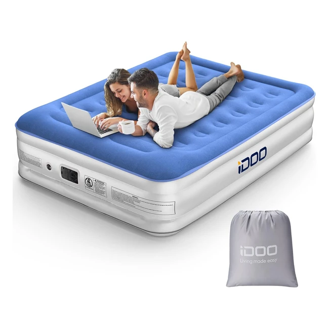 idoo Air Bed with Built-in Electric Pump and Pillow - Inflatable Bed in 3 Mins - Flocked Surface Blow Up Bed for Home & Camping - 205x156x46cm - 295kg Max