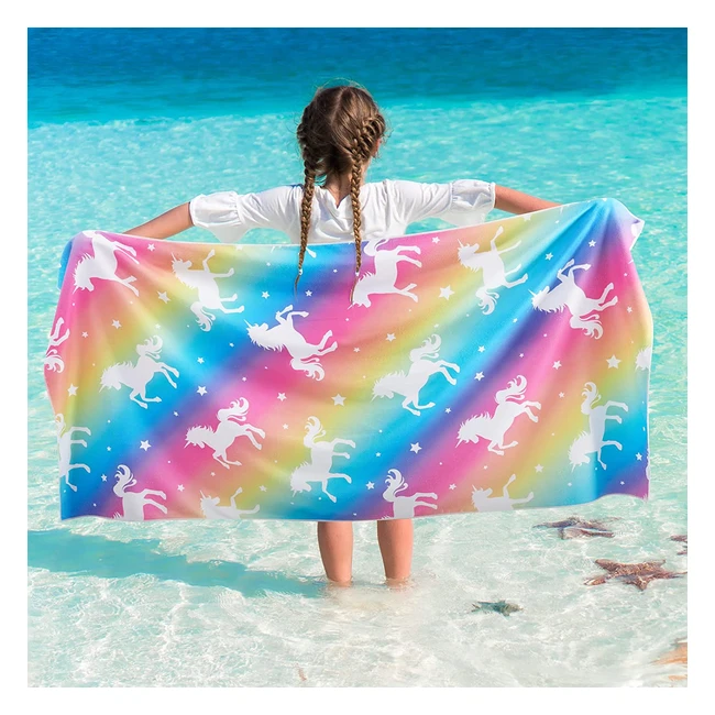 Telo Mare Unicorno 76x150cm - Arcobaleno Microfibra Asciugamano Spiaggia per Bambini - Asciugatura Rapida - Senza Sabbia - Ideale per Viaggio e Campeggio