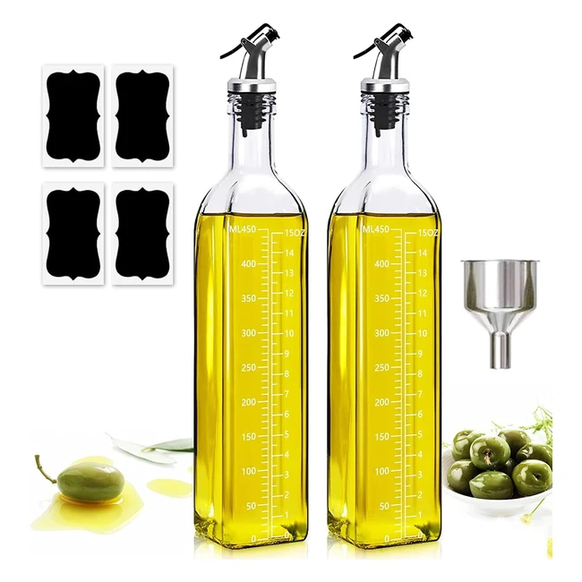 Showvigor Oil Bottle Set - 2 Pack of 500ml Glass Dispensers with Funnel and Anti