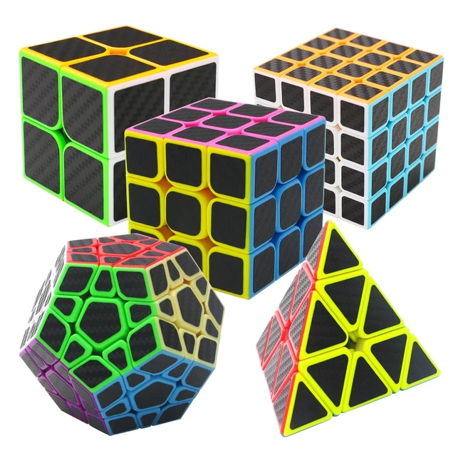 Ensemble de 5 cubes de puzzle ultra-rapides Coolzon avec autocollant de fibre de carbone pour améliorer la mémoire et la créativité