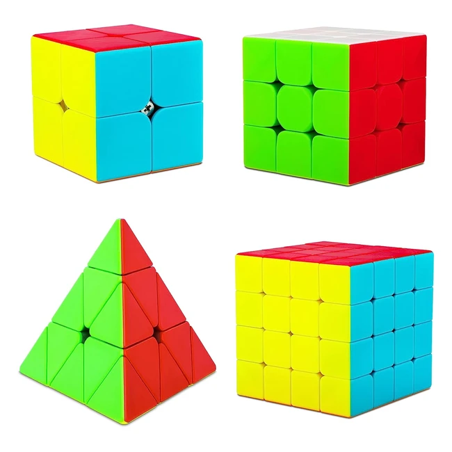 Conjunto de Cubos de Velocidad Coolzon 4 Pack - 2x2 3x3 4x4 Pyraminx Triangle - Juego de Puzzle 3D para Niños y Adultos