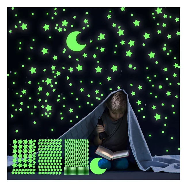Pegatinas de pared fluorescentes con estrellas y luna brillantes para decorar dormitorios infantiles