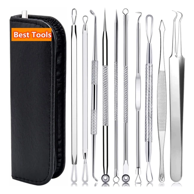 Aibee 10 Pcs Blackhead Remover Tool Kit - Acne & Pimple Extractor for Nose and Face Skin
