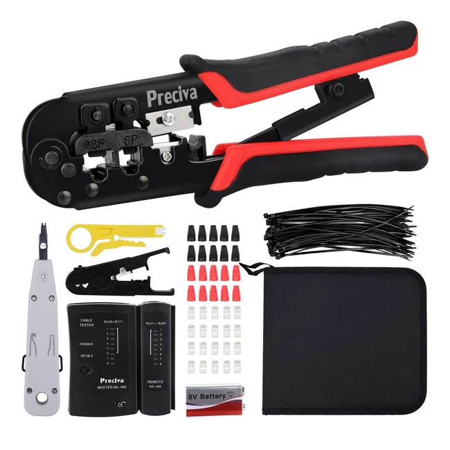 Preciva 97-in-1 Network Tool Kit - Ethernet Cable Crimper with Wire Cutter and Tester - RJ45 RJ11 RJ12 CAT5 CAT5E - Computer Maintenance and Repair Tool