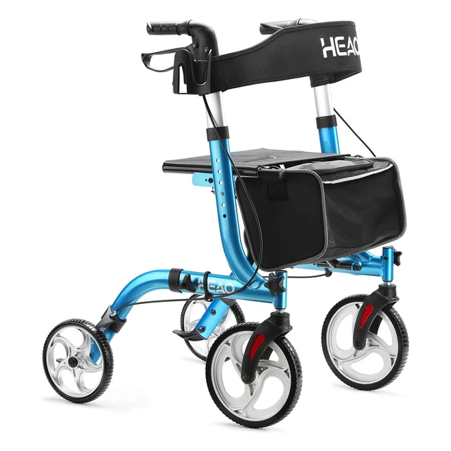 HEAO Rollator mit Sitz, klappbar, All-Terrain Räder, belastbar bis 150kg, blau