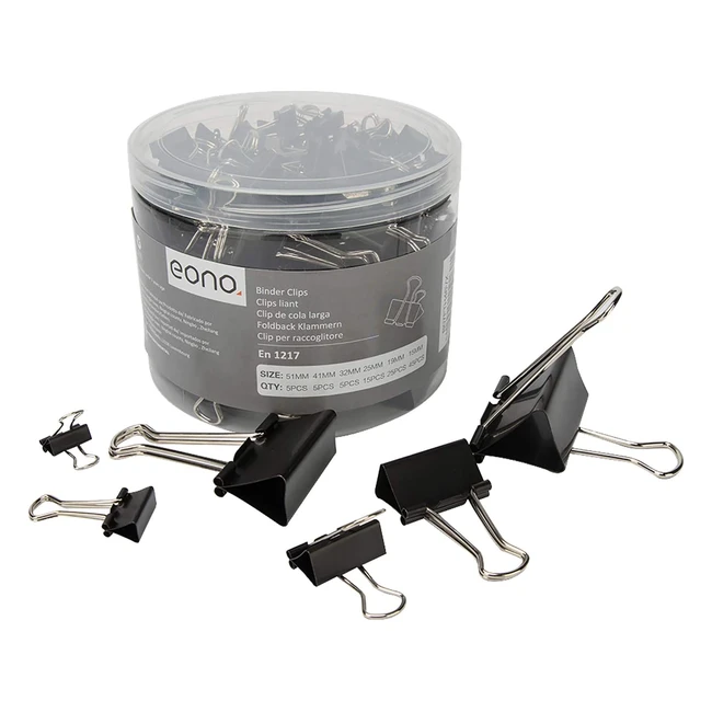 Eono Black Binder Clips - 100pcs Assorted Sizes for Paperwork - Extra Strong Grip - 6 Sizes - 51mm to 15mm