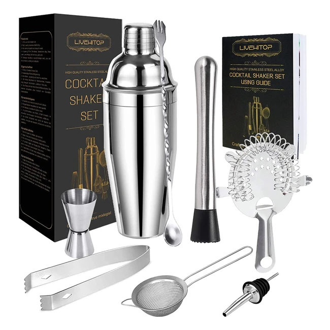 Livehitop 9pcs Stainless Steel Cocktail Making Set with Boston Shaker - Professional Bartender Kit for Home Bar Party