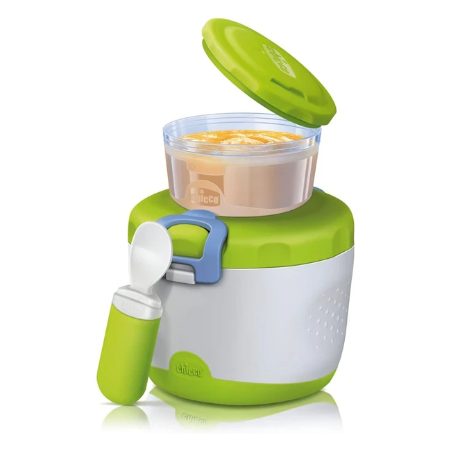 Chicco Easy Meal - Termo para papilla y tupper con cuchara para potitos, sin BPA, mantiene la temperatura hasta 6 horas - Verde