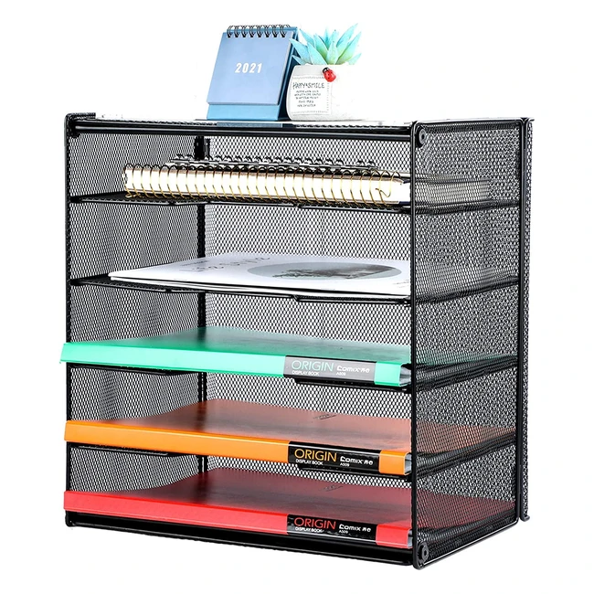 Samstar Mesh Desk File Organizer - 5 Tier Shelf  Sorter - Black