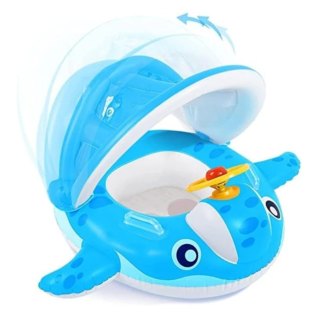 Peradix Baby Swimming Pool Float Boat with Sunshade - Inflatable Swim Rings for 9-36 Months, Whale Design with Steering Wheel and Horn