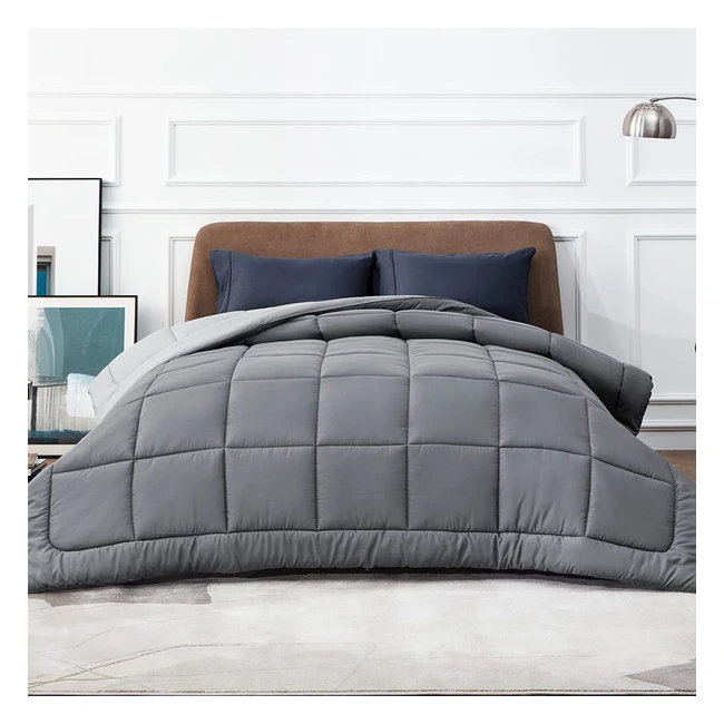 Edredón BedSure para cama matrimonial 150x200, reversible, suave y cálido, 240x220 cm, 300 grm, gris