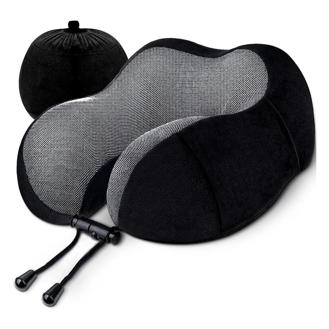 Memory Foam Travel Neck Pillow for Comfortable Sleeping - Soft Rest Cushion for Planes, Cars, Trains, and Home Offices - Black
