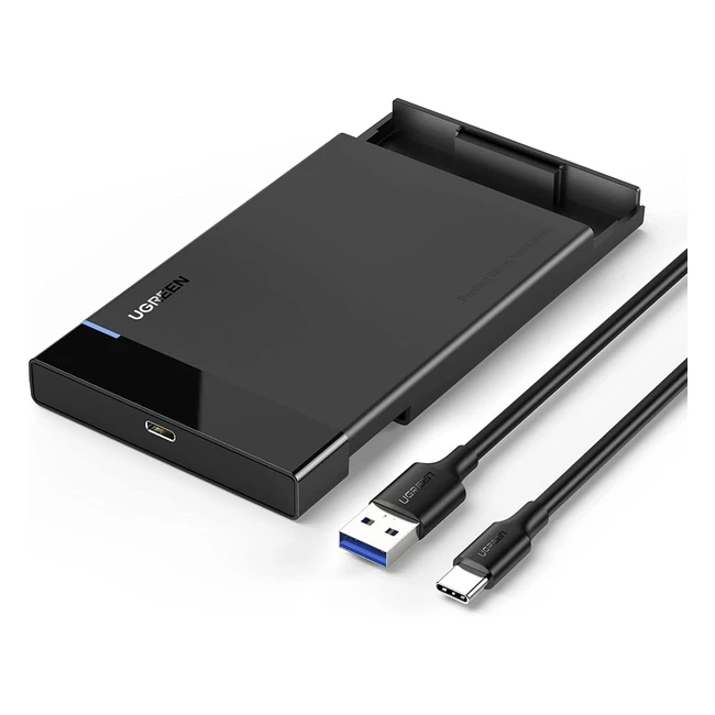 UGREEN 2.5 Zoll USB-C 3.1 Gen 2 zu SATA III Gehäuse für SSD und HDD bis zu 6 Gbps, Höhe 95 mm/7 mm, UASP unterstützt, mit USB-C 3.1 Kabel, werkzeuglose Installation