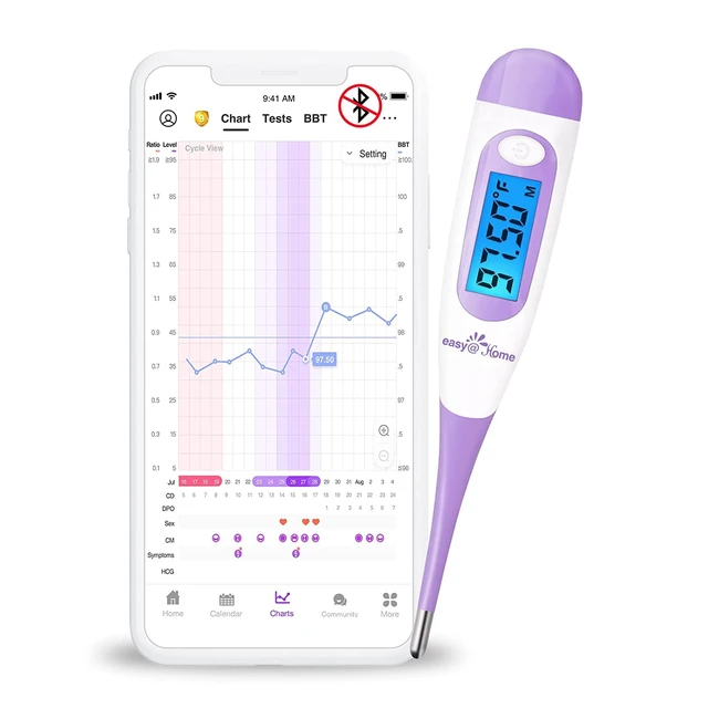 Termómetro de Fertilidad Easyhome - Alta Precisión 0.01°C - Predicción de Ovulación con App Premom - Pantalla LED - Sin Bluetooth