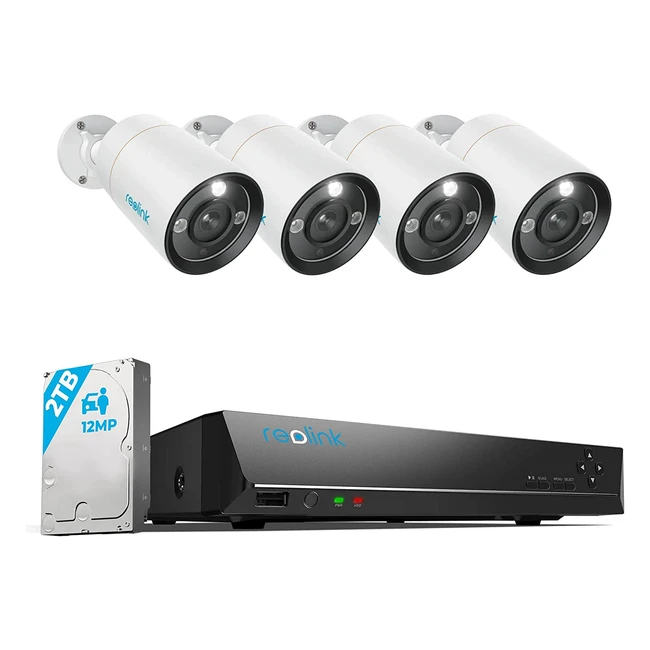 Reolink 12MP Überwachungskamera Set - 4x POE IP Kamera mit Spotlights, Personen- & Fahrzeugerkennung, 2-Wege-Audio, Farbnachtsicht - RLK81200B4A