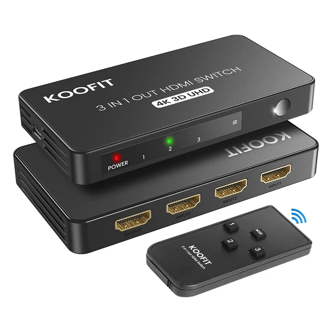 Switch HDMI 4K 60Hz Koofit - Commutateur HDMI 3 entrées 1 sortie avec télécommande - Supporte 4K 3D UHD - Idéal pour PS5 PS4 Xbox PC TV