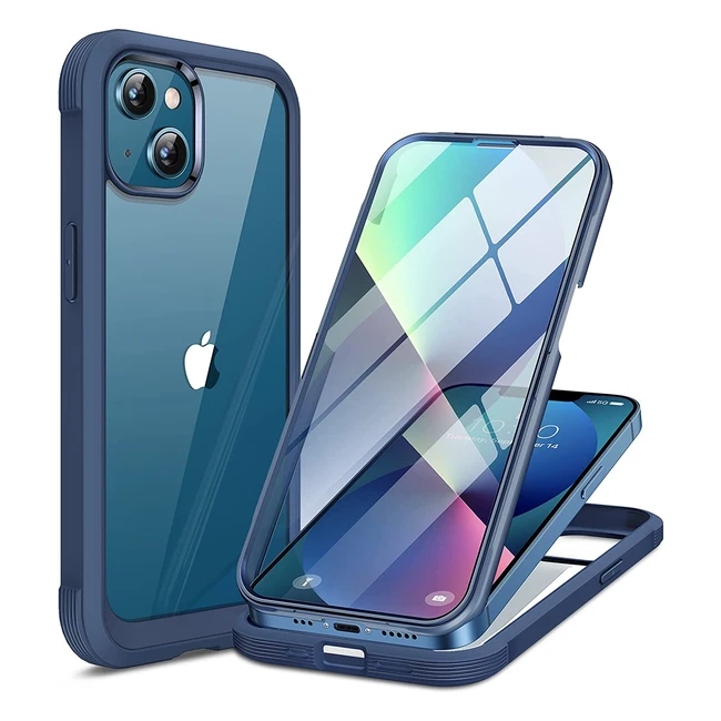 Miracase 360 Grad Hülle für iPhone 13 & 14, Blau, Schutzglas, Stoßfest, Full-Body-Handyhülle