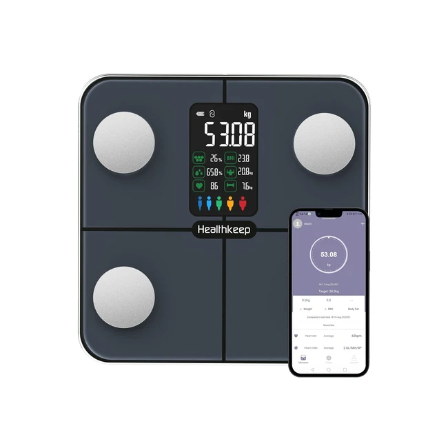 Balance connectée HealthKeep avec 15 mesures corporelles et fréquence cardiaque pour app smartphone - 180kg/400lb