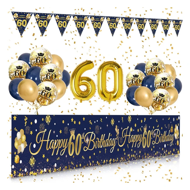 60 Geburtstag Dekoration - Happy Birthday Banner Bunting Ballons  mehr