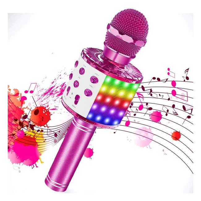 Microphone Karaoké Bluetooth Portable Sans Fil - Saponintree - LED Disco - Compatible avec Android/iOS/PC/Smartphone