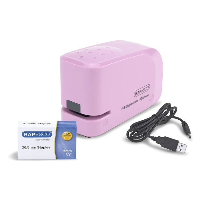 Agrafeuse automatique Rapesco 1451 - Rechargement USB/Piles - Rose pastel - Agrafe jusqu'à 15 feuilles