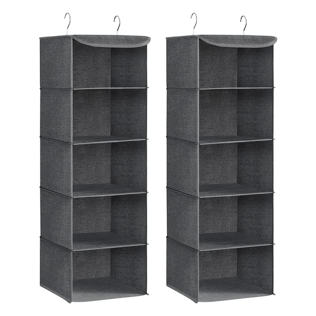 Songmics Hanging Wardrobe Storage Organisers - Space-Saving, Foldable, Sturdy & Durable, Grey (RCH005G02)
