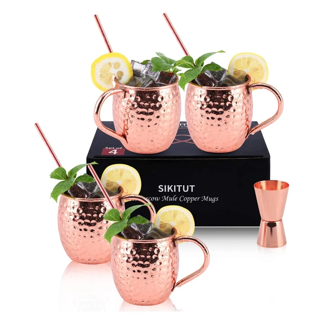 Set 4 Bicchieri Rame Moscow Mule 550ml con Cannucce Cocktail e Jigger