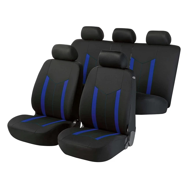 Walser Hastings 11808 Autositzbezug Set - 2x 2-teilige Vordersitzbezüge, 1x 5-teiliges Rücksitzbezug Set, Kopfstützenbezüge - Basic Blau