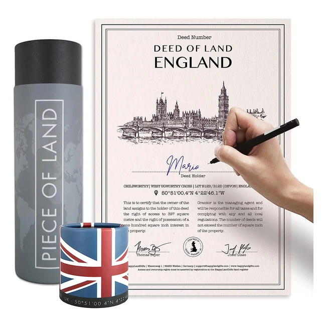 Regala un pezzo di terra in Inghilterra con HappyLandGifts - Certificato di proprietà personalizzato