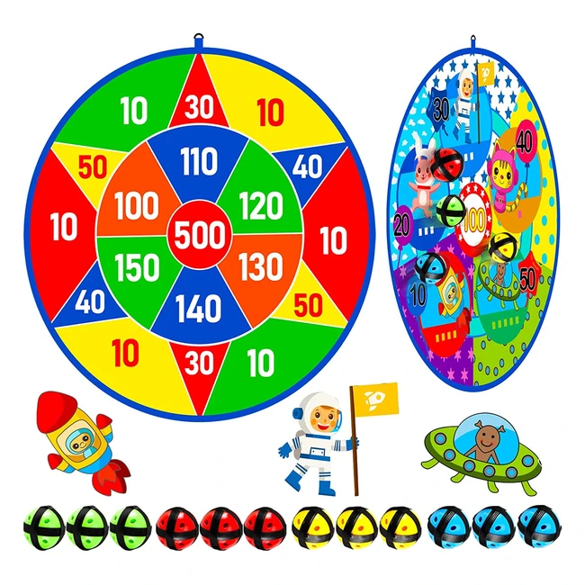Juego de Dardos para Niños - Tablero de 255 Pulgadas de Doble Cara con 12 Bolas Adhesivas - Regalo de Cumpleaños para Niños de 3 a 12 Años