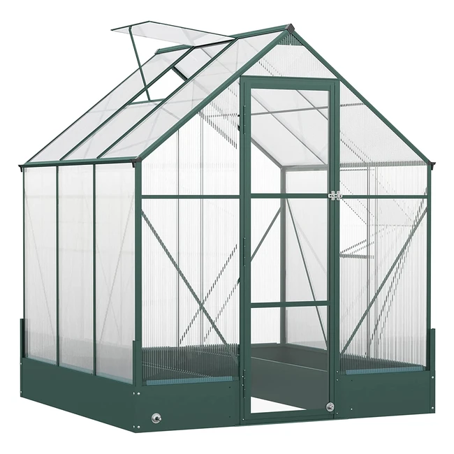 Outsunny Gewächshaus 190x190x220cm, PC-Sonnenschutzplatte, Aluminiumrahmen, transparent und grün