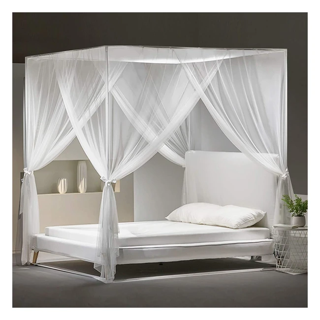 SZHTFX Mosquito Net for Double Bed - Anti-Insect Canopy with 4 Corner Posts - Ideal for Indoor and Outdoor Use