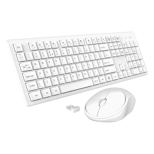 TedGem Wireless Keyboard and Mouse Set - 2.4G Ergonomic Keyboard Mouse Set with 105 Keys for PC Desktops Laptops Mac OS Windows - UK Layout White