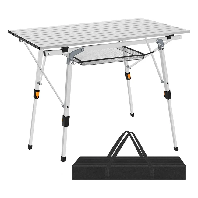 Tavolo pieghevole da campeggio Nestling 91x52cm in alluminio regolabile in altezza, portatile per giardino e barbecue con borsa inclusa