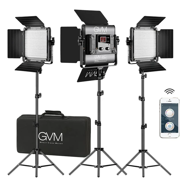 Lampada GVM480 a LED con Treppiede, Controllo App, 480 LED, Set di Luci Video, Bicolore CRI97 2300K-6800K, Confezione da 3