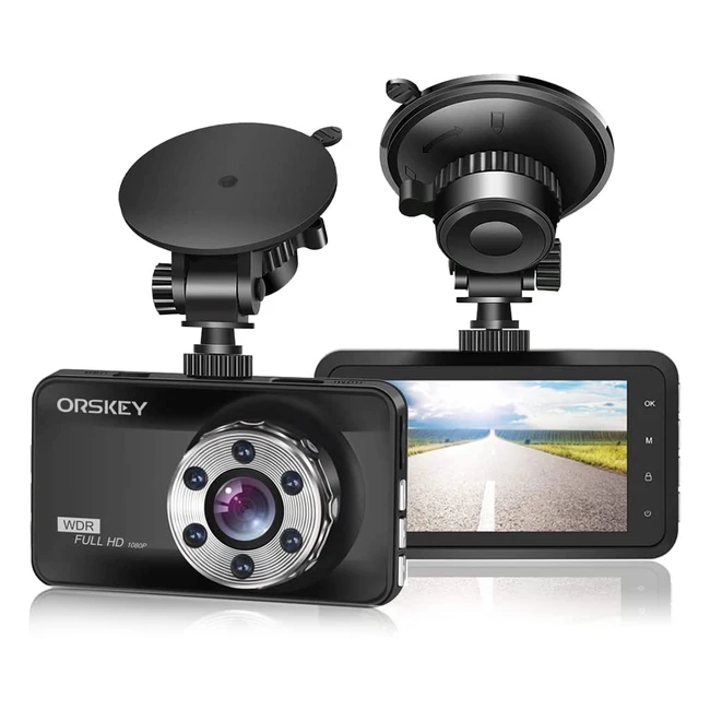 Orskey Dashcam Full HD 1080p Autokamera 170 Weitwinkelobjektiv WDR mit 3-Zoll-