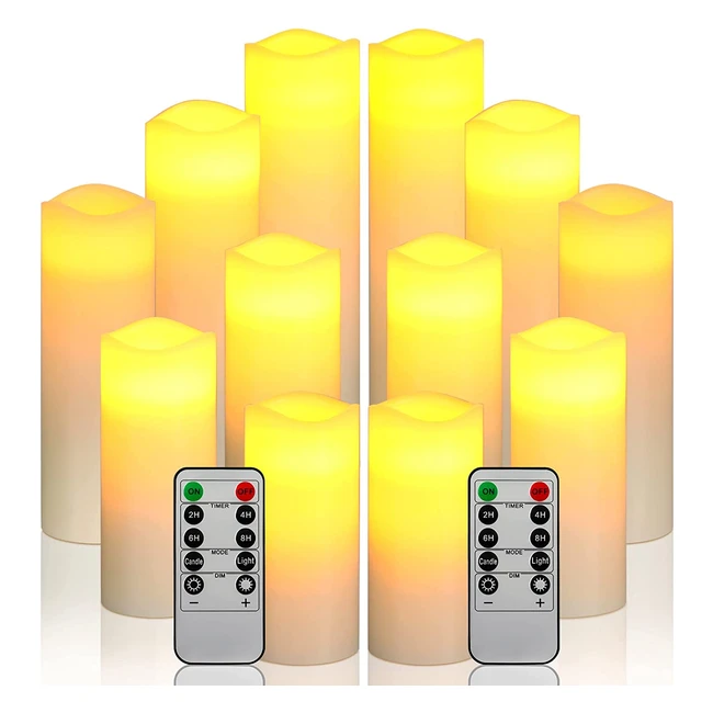 LED-Kerzen-Set mit Fernbedienung, 12 Stück, elfenbeinfarbene Wachskerzen, batteriebetrieben