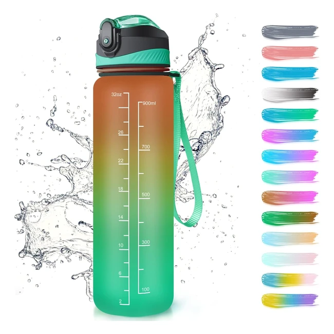 Sport Trinkflasche 1L mit Strohhalm, Zeitmarkierungen, BPA-frei, geeignet für Gym, Wandern, Fahrrad, Schule, Fitness, draußen