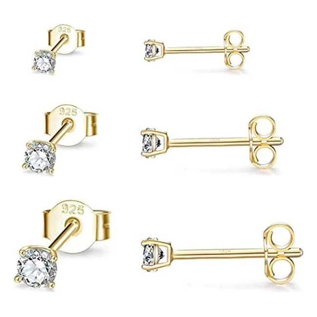 Gulicx 925 Sterling Silver CZ Stud Earrings Set for Women - Hypoallergenic & Stylish - 3 Pairs (2mm, 3mm, 4mm)