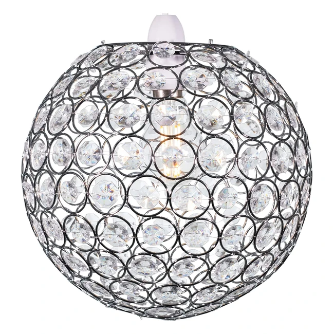 Klass Home Large 25cm Ball Shape Light Shade with Acrylic Crystals and Chrome Finish - Ideal for Living Room, Bedroom, and Kitchen