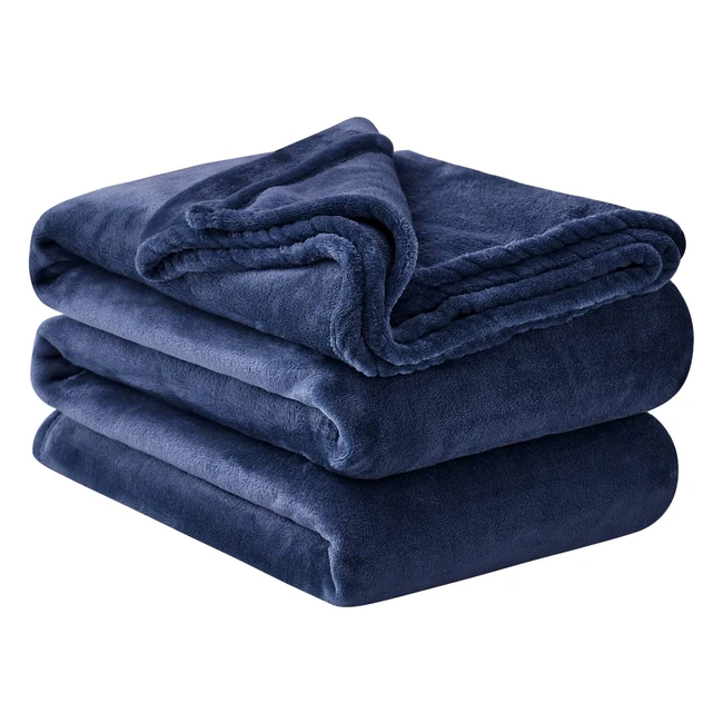 Aisbo Navy Fleece Blanket - King Size, Warm & Fluffy for Sofa/Couch/Bed - Solid Flannel, Extra Large 230x270cm