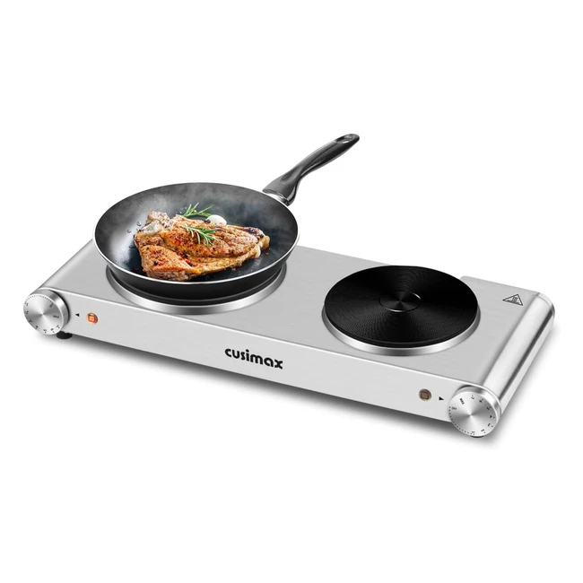 Cusimax Electric Hot Plate - Portable Double Burner Hob 1500W & 1000W - Compatible with All Cookware - Stainless Steel Silver
