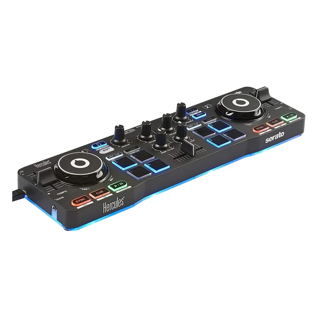 Contrôleur DJ Hercules DJControl Starlight - 2 pistes, 8 pads, carte son intégrée