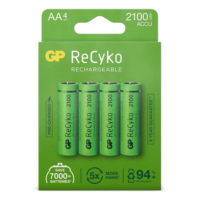 GP Batteries Recyko HR06 Mignon AA Battery NiMH 2100mAh 12V (Pack of 4) - Long-lasting and eco-friendly