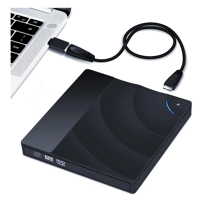 Grabadora CDDVD externa Fichaiy con USB 30 y Tipo C para Mac Windows y Linux
