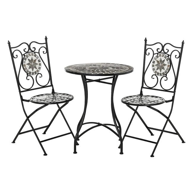 Outsunny Gartenmöbel Set 3-teilig, Mosaik-Tisch, 2 klappbare Stühle, Gartenmöbel-Set, Multicolor, Tisch 60cm, belastbar bis 50kg