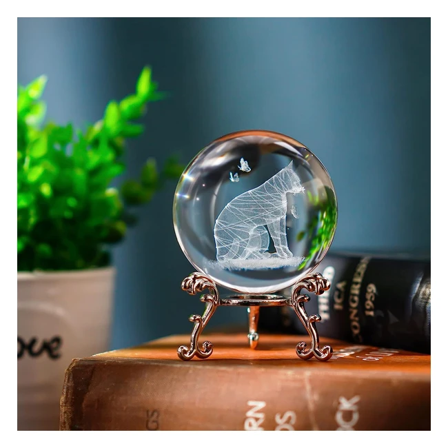 Cat Crystal Ball with Stand - 60mm - 3D Laser Engraved - Perfect Gift for Cat Lovers