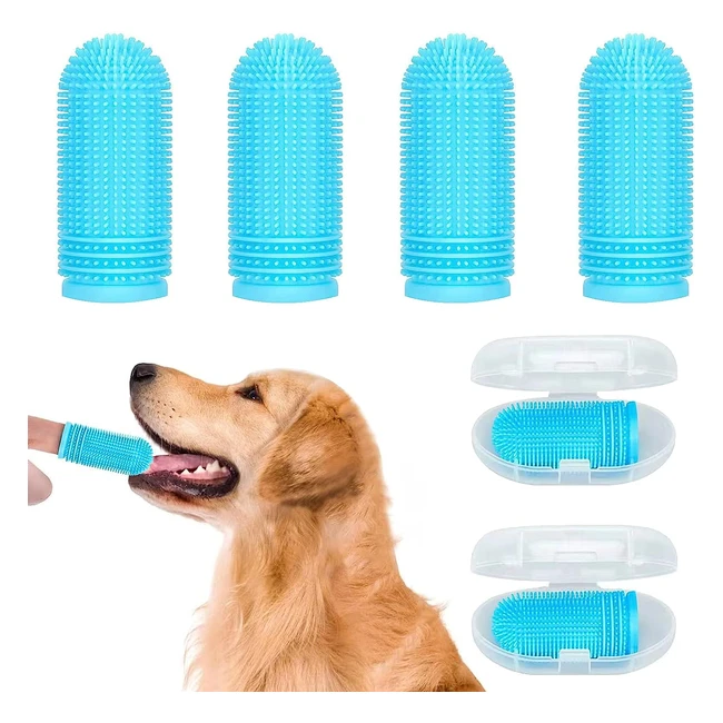 Dog Toothbrush 4 Pack - Soft Bristles - Easy Teeth Cleaning - Food-Grade Silicone - with Storage Case